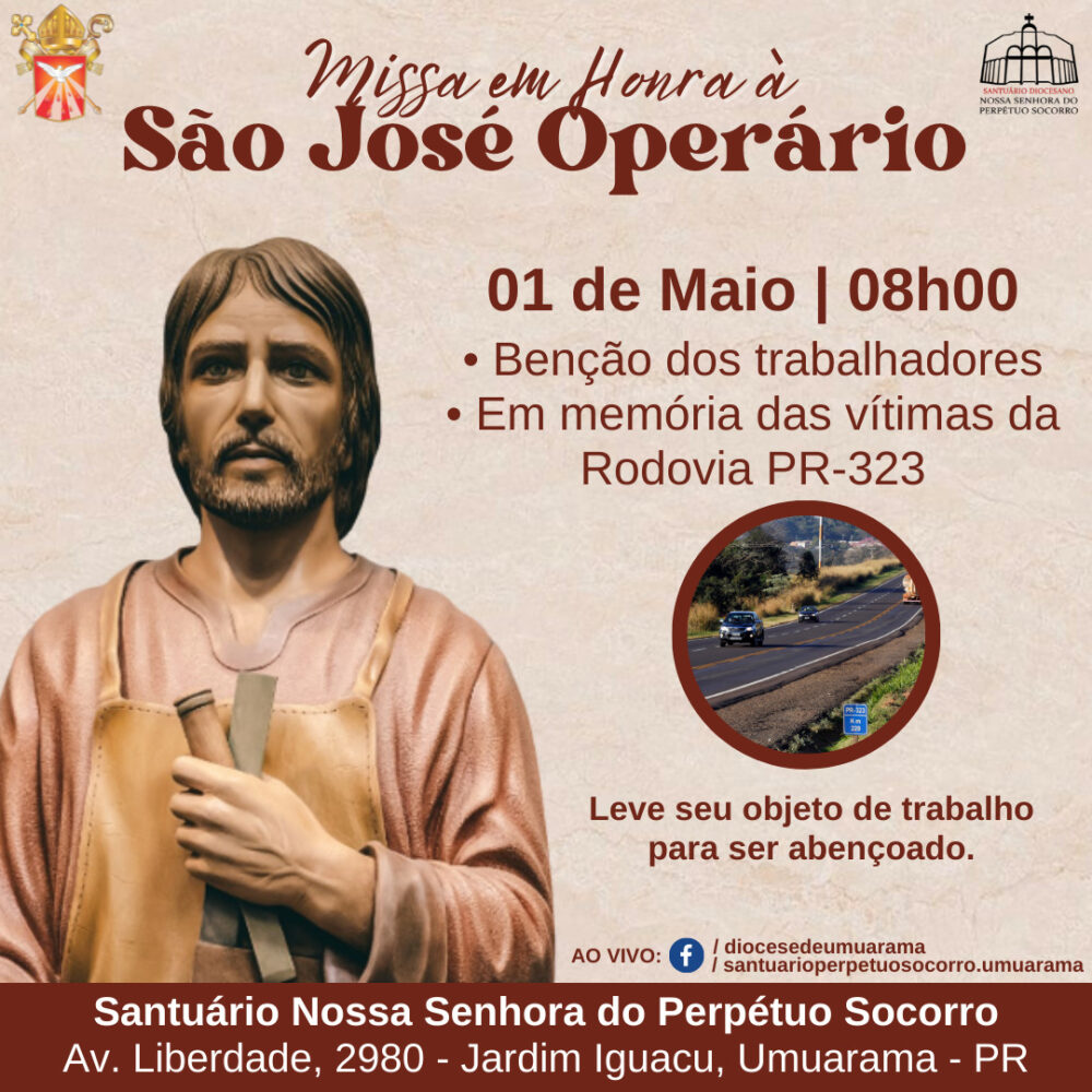 Missa em honra a São José Operário acontecerá no Santuário em Umuarama-PR